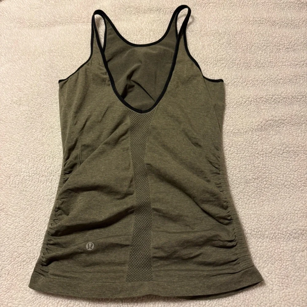 Lululemon In The Flow Ruched Tank Top Olive Heathered Fatigue Green